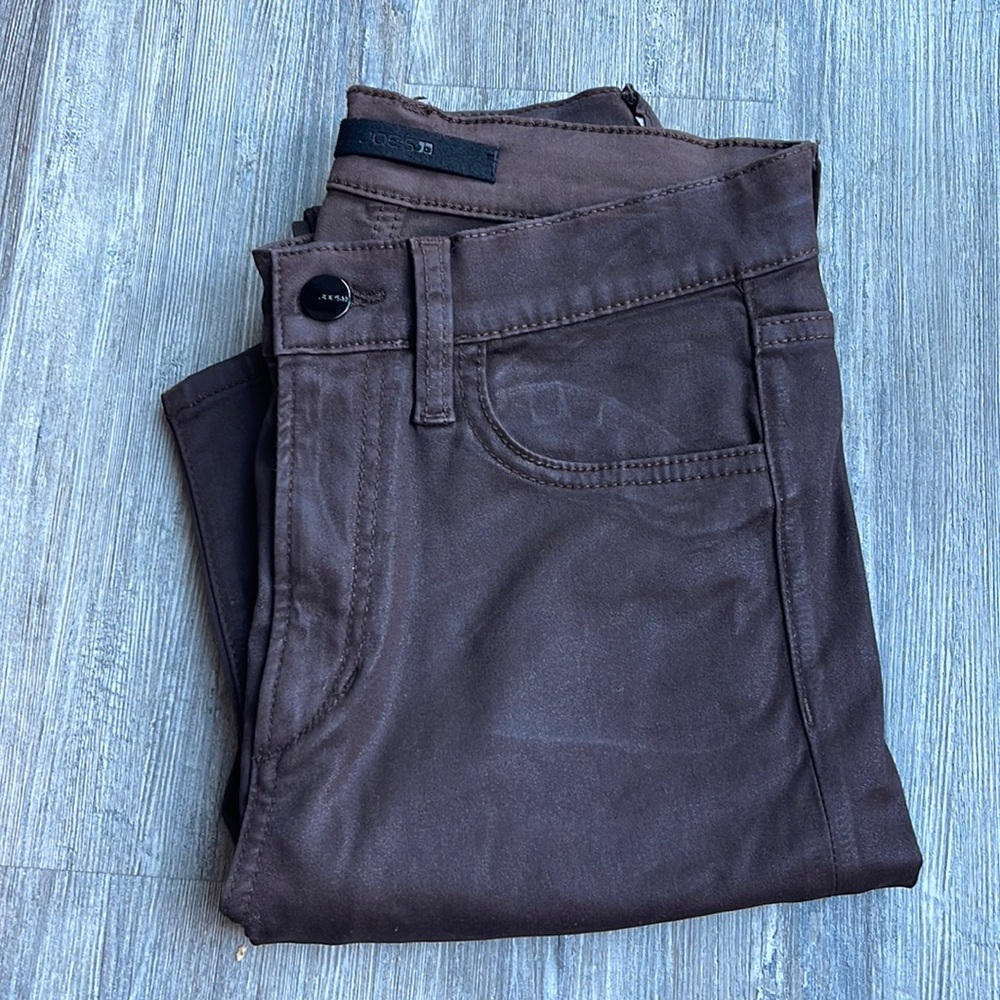 Joe’s Jeans The Charlie High Rise Skinny Ankle Coated Dark Coco Bean Size 25
